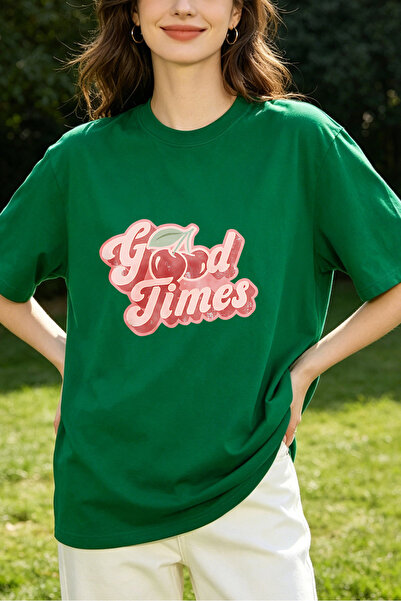 Fleck تي شيرتات نسائية بطبعة Good Times Cherry بأسلوب كاجوال