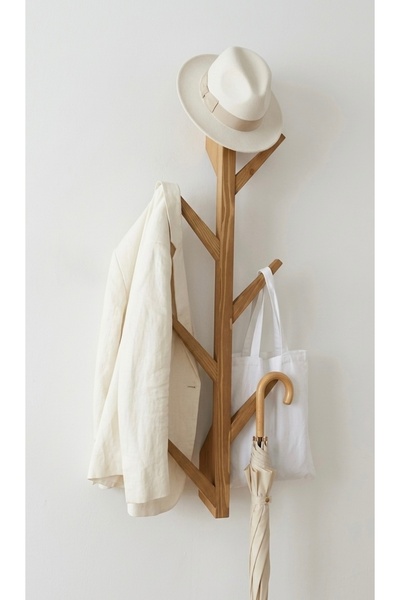 O&A WOOD Doğal Ahşap Vestiyer, Dekoratif 6 Askılı Portmanto, Vintage Elbise A...