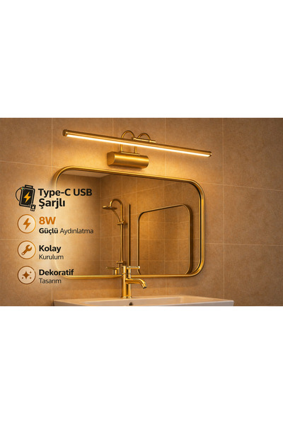 ÖZER LİGHT 50CM / USB Sarjlı Resim / Tablo / Ayna Üstü / Banyo / Ledli Aplik ...