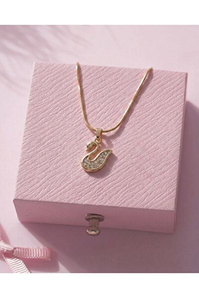 Gleemy accesories Altın Kaplama Zirkon Taşlı Zarif Kuğu Figürlü İnce Çelik Zi...