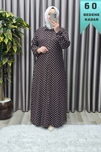 Elmas Tesettür Women's Islamic Clothing Plus Size Polka Dot Shirt Dress