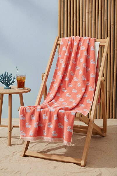 Rivaİstanbul Coral & Blue Cherry 100% Cotton Beach Towel 70X140 cm
