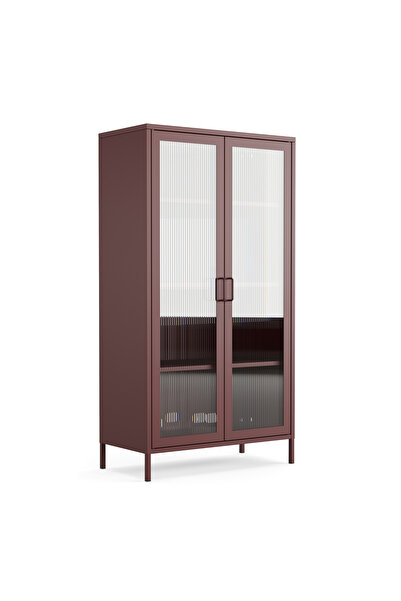 Furni24 Pera Camlı Metal Dolap 150 cm, Cam Kapaklı Vitrin - Büfe - Kitaplık v...