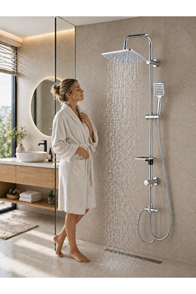 Rain Shower Set Square Overhead Shower Head Chrome Robot Shower System Shower System Luxury Bath Mixer Set with Hand Shower