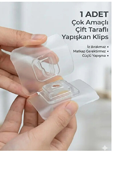 NAR ZÜCCACİYE 1 Adet Çift Taraflı Yapışkanlı Geçmeli Klips Eşya Sabitleme Ask...