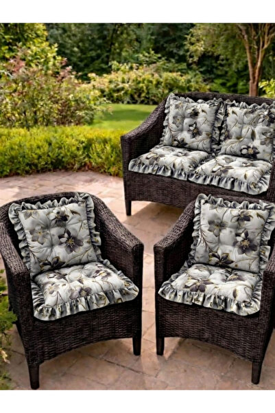 MoMMe SIRTLI SAÇAKLI 5D BASKILI SANDALYE MINDERİ DÖRTLÜ TAKIM ( 45*45 CM)