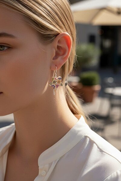Tokuşka Wooden Star Button Model Dangle Earrings