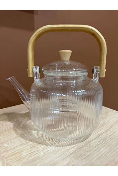 LAVORA Borosilicate Glass Teapot with Bamboo Handle and Strainer (1200ml)