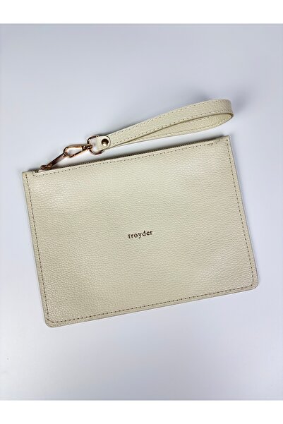 TROYDER Genuine Leather Clutch/Portfolio Bag Ecru