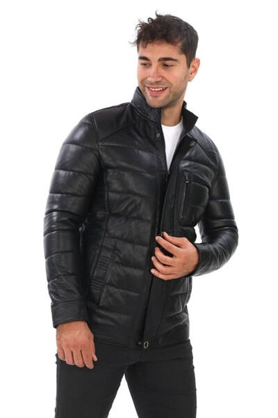 Sanalbolluk Şişme Klasik Ve Spor Kesim Deri Mont Siyah Renk