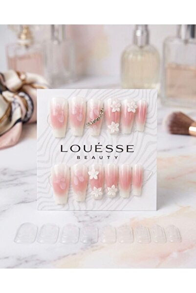 Louesse Beauty Louésse Blush Bloom Takma Tırnak 12’li – Pembe Geçişli Çiçek D...