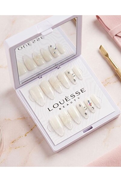 Louesse Beauty Louésse Ivory Shine Takma Tırnak Seti 12’li – Beyaz Zarif Taş ...