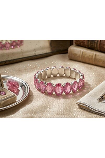 Kokoş Bileklik Kristal OvalmTaşlı Pembe Renk