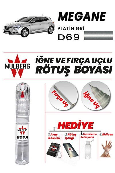 Wulberg Renault Megane Platin Gri D69 Rötuş Boya 25 ml İğne & Fırça Uçlu Kalı...