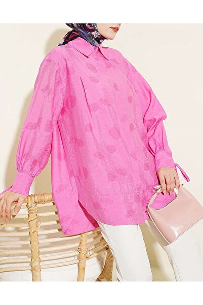 Lavanta Tekstil Oversized Shirt with Wrist Drawstring and Pleated Detail