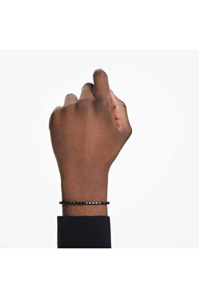 Swarovski سوار ماتريكس للتنس بقطع دائري مطلي بالروتينيوم الأسود مقاس XL