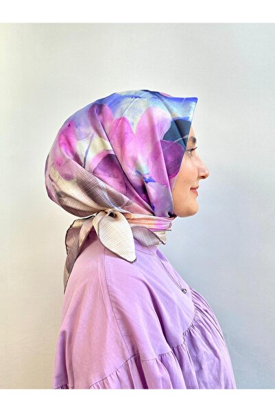 Seyra Nude - Lilac Abstract Leaf Pattern Tivil Silk Scarf Ist 3859