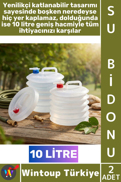 Wintoup #Kamp Özel Tasarım Dayanıklı Sızdırmaz Kompakt Outdoor Piknik Kamp Karavan Dağcılık Araç Bagajı Bahçe Su Kesintisi Akordiyon Katlanabilir Musluklu Pratik Su Bidonu 10 Litre 2 Adet