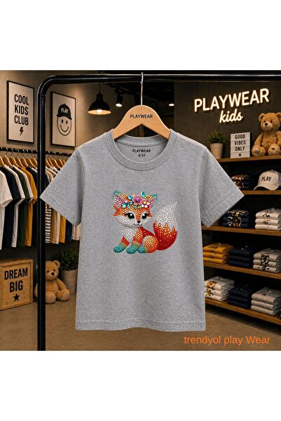 playwear Stoned Fox με λαμπερό τύπωμα 100% παιδικό unisex μπλουζάκι 5 6 -7 8-...