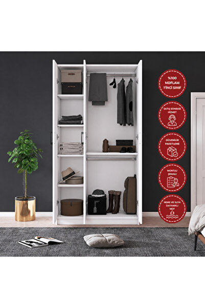 Odaco Zenit 3 Kapaklı %100 MDFLAM Modern Çok Amaçlı Elbise Dolabı Gardırop