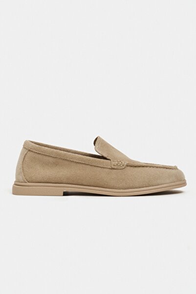 NİŞANTAŞI SHOES Γυναικείο Loafer από γνήσιο δέρμα σουέντ Nada Beige με επίπεδ...