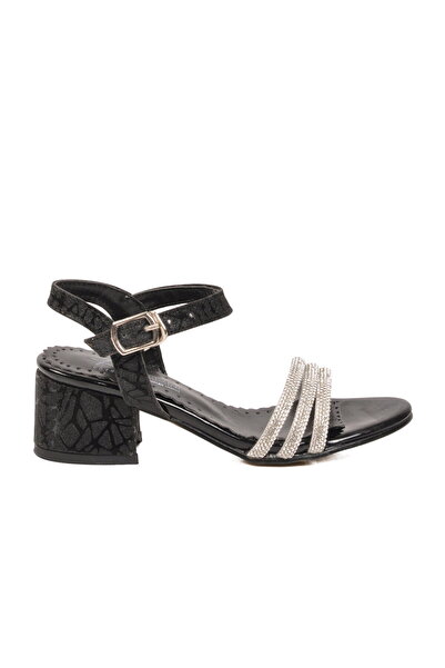 AYAKMOD Black Stone Embellished Girls' Heeled Sandals 26A98 P
