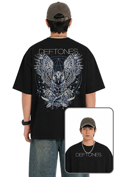 Fuddy Moda Tricou unisex Deftones Owl cu imprimeu pe spate, cu gât rotund, tr...