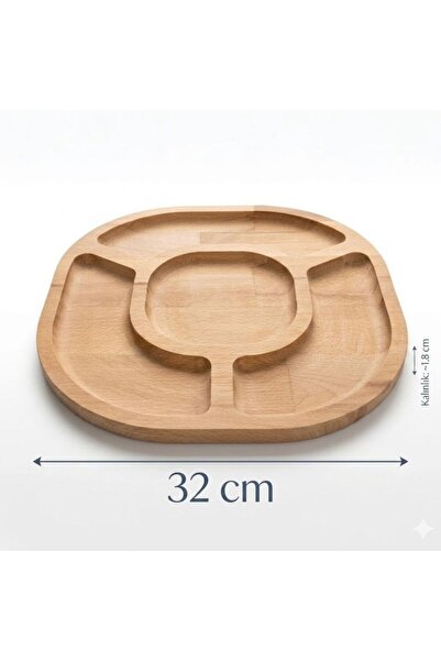 DAMMERUN 4-Compartment Wooden Snack and Breakfast Serving Tray - 32 cm Large Size