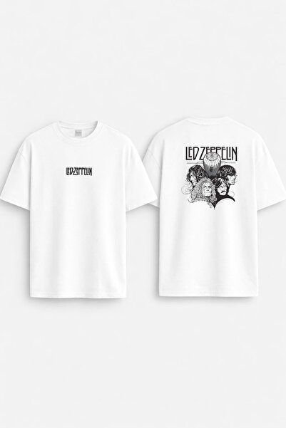 AYDESİGN Μπλουζάκι Led Zepplin με στάμπα, λευκό, unisex, με λαιμόκοψη ποδηλάτου