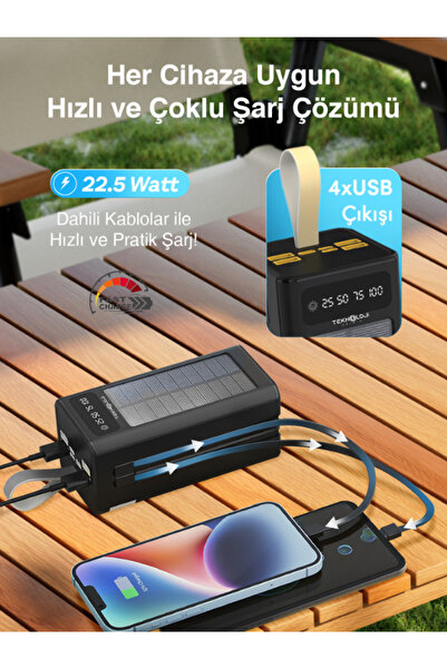 Teknoloji Gelsin 50.000 mAh Powerbank Güneş Enerjili Solar Hızlı Şarj Göstergeli El Feneri Taşınabilir Batarya 22.5W