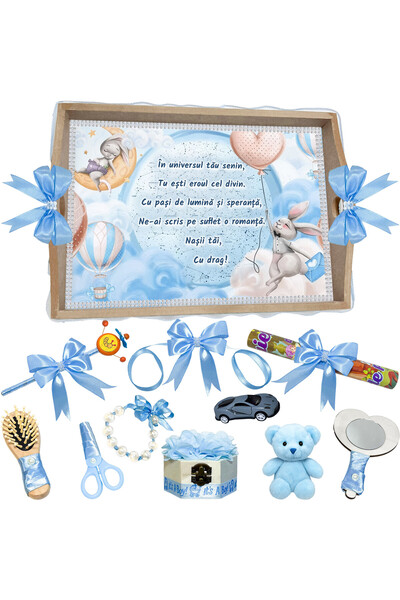 LoreBebe Set Tava Taiere Mot Baieti, Tavita Mot, 11 Piese, Model Iepure Inima...