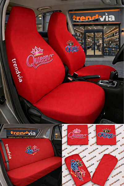 trivexa King and Queen Logo Car Seat Cover Front and Back Set – Combed Cotton...