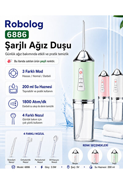 ROBOLOG Ağız Duşu Şarj Edilebilir 4 Başlıklı Taşınabilir Diş Protez Ağız Bakı...