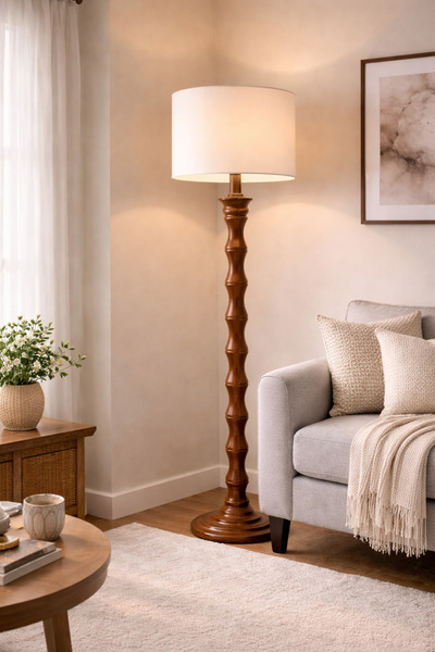 Vinner Woodlux Ahşap Lambader Keten Başlıklı Modern Dekoratif Zemin Lambası 1...