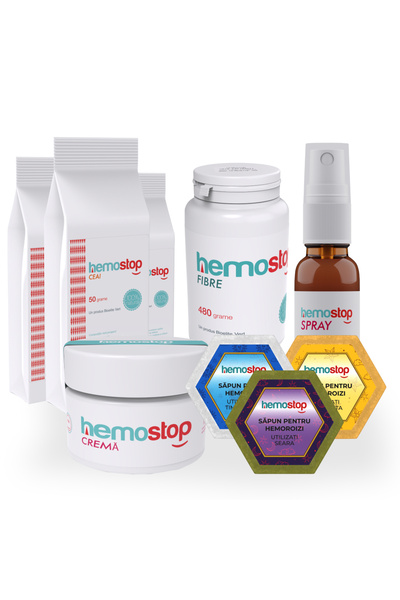 HemoStop Set complet crema spray sapunuri ceai si fibra