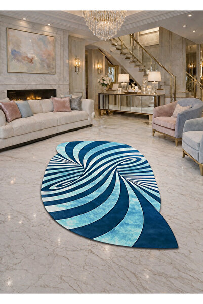 Rugs Modern Halı SDT Mavi Girdap Desenli Modern Dokuma Taban Dekoratif Halı s...