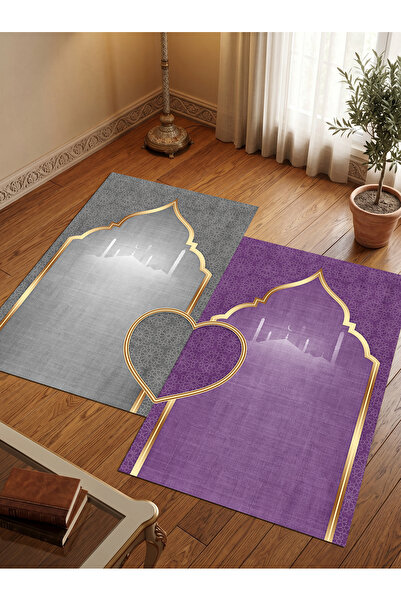 patron halı Sec_526 Heart-Shaped Prayer Rug with Non-Slip Base, Double Prayer...
