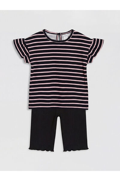LC Waikiki Black Striped Baby Girl T-Shirt and Leggings Set