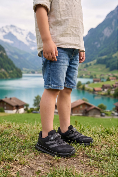 BOUIS Children's Black Smoked Velcro Knitwear Daily Walking Running Sports Sh...