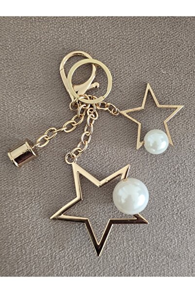 Jasminya Breloc pentru geantă cu lanț, dublă stea și perle, accesoriu metalic...
