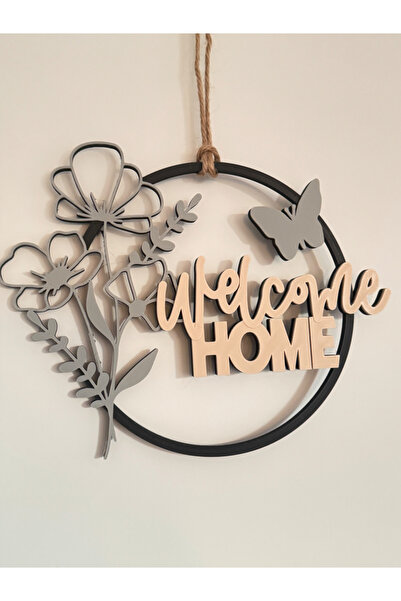 3DayıCrafts 3D Baskı Modern “Welcome Home” Duvar Süsü – Çiçek & Kelebek Figür...