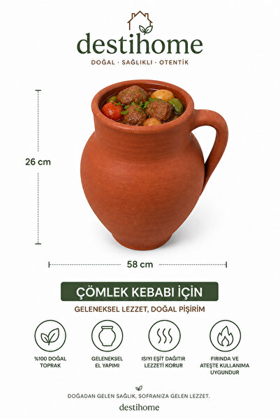 DestiHome Doğal Topraktan El Yapımı Çömlek Ocak Ve Fırın Uyumludur(26x58cm)(Çömlek Kebabı İçindir)