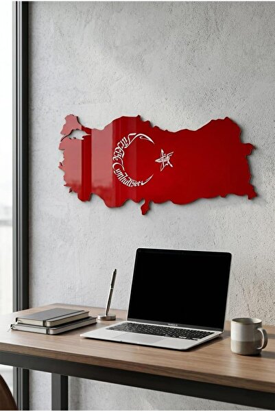 LAZORİAE Kırmızı Türkiye Haritası, Şık Salon Aksesuarı, Duvar Dekoru, Ay Yıldız