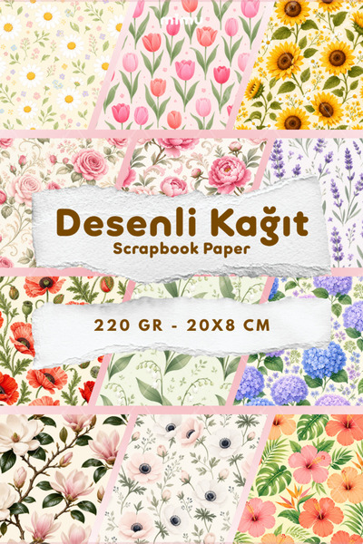 Mimu Art Studio Desenli Kağıt Seti Scrapbook Kağıdı Ajanda Kolaj Junk Journal...