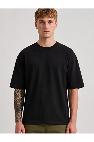 CDA Tricou negru oversize pentru bărbați, 100% bumbac, croială confortabilă, ...