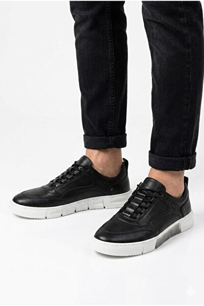 Lütfi Men's Black Genuine Leather Orthopedic Sole Casual Sneaker Shoes