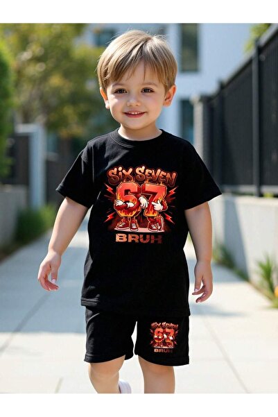 SVART WEAR Six Seven 67 Bruh Παιδικό μπλουζάκι με στάμπα και σορτς - Σετ