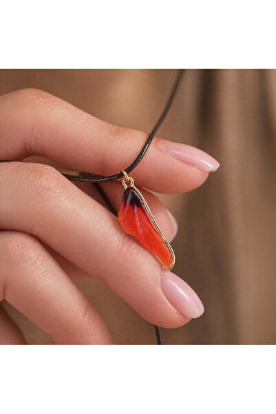 BIJUTERI Kly-1012 Flame Tone Resin Wing Necklace