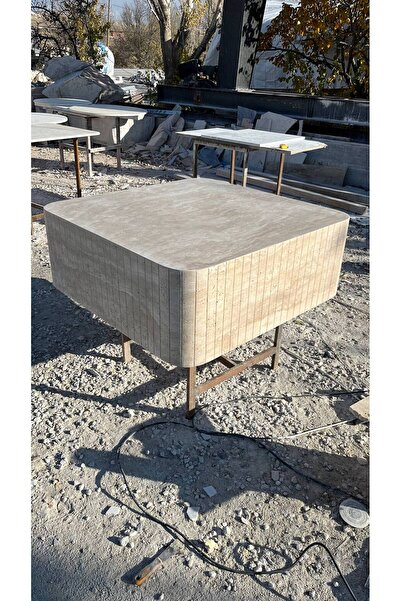 adomarmarblehandmadeandluxury Traverten Küp Orta Sehpa, 110x110x40