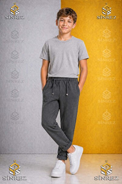 SİNREZ Pantaloni uni pentru băieți 3.MDL cu talie elastică din Lycra, stil cu...